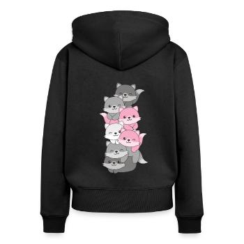 Demigirl Flag Pride LGBTQ Cute Fox Stack - Women's Premium Organic Zip Hoodie - black - Back - Julia (174cm)