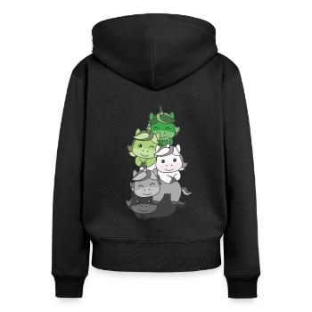 Aromantik Flag Pride LGBTQ süßer Einhorn Stapel - Frauen Premium Bio Zip Hoodie - Schwarz - Hinten - Julia (174cm)