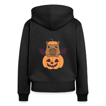 Capybara Happy Halloween Pumpkin Bat Costume - Sweat à capuche zippé Premium bio Femme - noir - Dos - Julia (174cm)