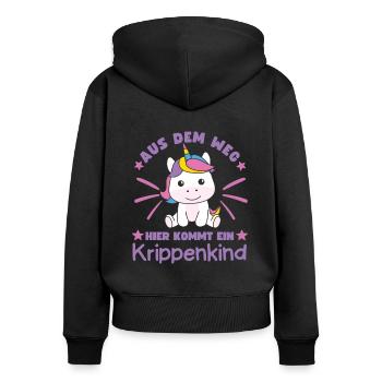 Aus Dem Weg Hier Kommt Ein Krippenkind - Frauen Premium Bio Zip Hoodie - Schwarz - Hinten - Julia (174cm)