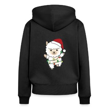 Alpaka Weihnachten Winter Tiere Alpakas - Frauen Premium Bio Zip Hoodie - Schwarz - Hinten - Julia (174cm)
