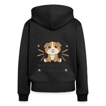 Aus Dem Weg Hier Kommt Ein Kitakind - Frauen Premium Bio Zip Hoodie - Schwarz - Hinten - Julia (174cm)