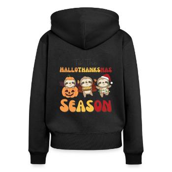 Tis' the Hallothanksmas Saison Paresseux - Sweat à capuche zippé Premium bio Femme - noir - Dos - Julia (174cm)