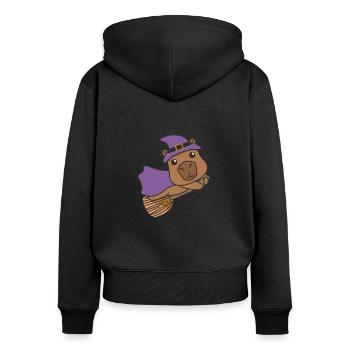 Capybara Halloween Sorcière Enfants Costume de Sorcière - Sweat à capuche zippé Premium bio Femme - noir - Dos - Julia (174cm)
