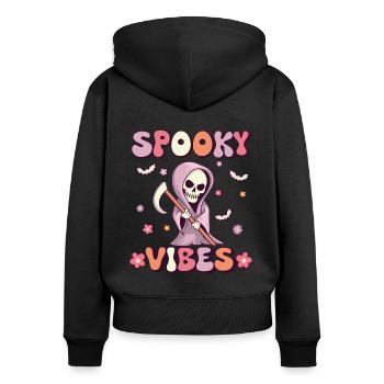 Spooky Vibes Groovy Grim Reaper Vintage - Women's Premium Organic Zip Hoodie - black - Back - Julia (174cm)