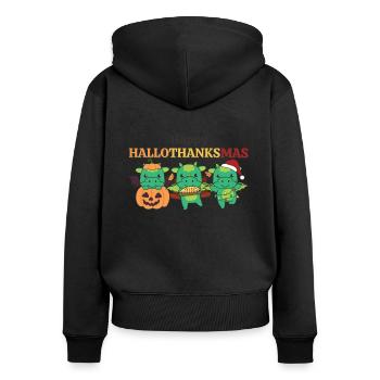 Joyeux Hallothanksmas Dragon de Noël Dragon - Sweat à capuche zippé Premium bio Femme - noir - Dos - Julia (174cm)