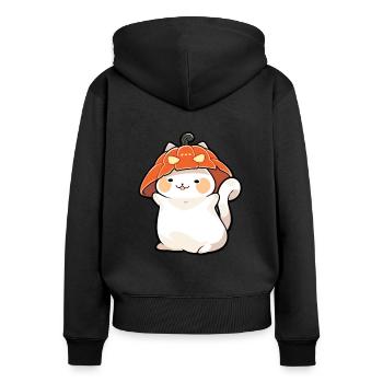 Chat Happy Halloween Costume de Citrouille - Sweat à capuche zippé Premium bio Femme - noir - Dos - Julia (174cm)