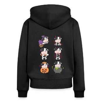 Kuh Halloween Teufel Kürbis Vampier Kostüm - Frauen Premium Bio Zip Hoodie - Schwarz - Hinten - Julia (174cm)