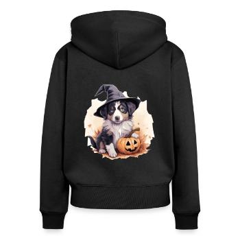 Halloween Chapeau de Sorcière Citrouille Chien Berger Australien - Sweat à capuche zippé Premium bio Femme - noir - Dos - Julia (174cm)