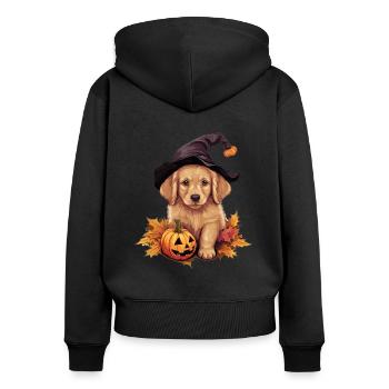 Halloween Witch Hat Pumpkin Dog Golden Retriver - Women's Premium Organic Zip Hoodie - black - Back - Julia (174cm)