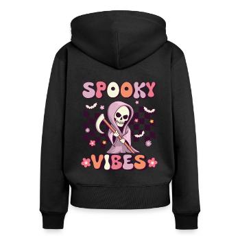Spooky Vibes Groovy Grim Reaper Vintage - Women's Premium Organic Zip Hoodie - black - Back - Julia (174cm)