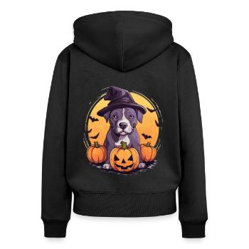 Halloween Witch Hat Pumpkin Dog American Staffie - Sweat à capuche zippé Premium bio Femme - noir - Dos - Julia (174cm)