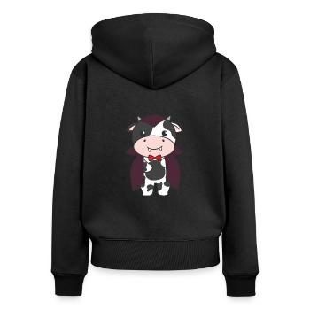 Vache Joyeux Halloween Mignon Costume de Vampire - Sweat à capuche zippé Premium bio Femme - noir - Dos - Julia (174cm)