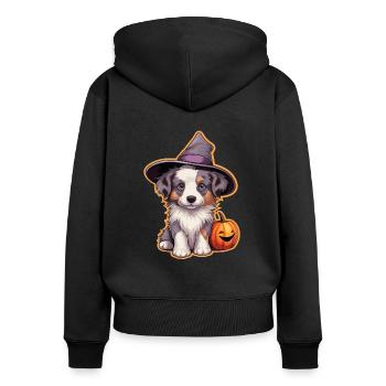 Halloween Chapeau de Sorcière Citrouille Chien Berger Australien - Sweat à capuche zippé Premium bio Femme - noir - Dos - Julia (174cm)
