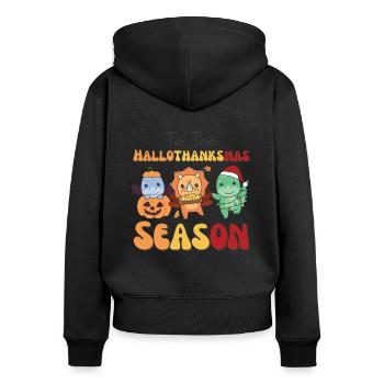 Tis' the Hallothanksmas Saison Dino - Sweat à capuche zippé Premium bio Femme - noir - Dos - Julia (174cm)