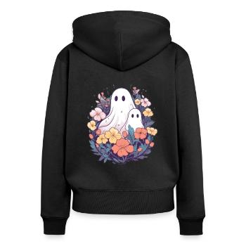 Halloween groovy Mama Geist Hippie Blumen Vintage - Frauen Premium Bio Zip Hoodie - Schwarz - Hinten - Julia (174cm)