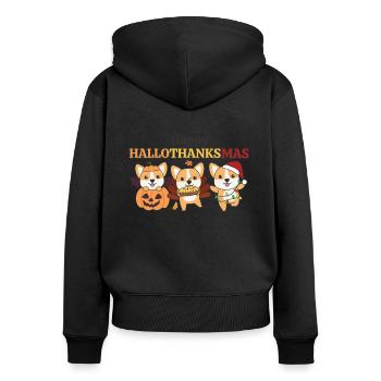Happy Hallothanksmas Corgi Weihnachts Hunde - Frauen Premium Bio Zip Hoodie - Schwarz - Hinten - Julia (174cm)