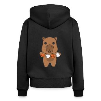 Capybara Happy Halloween Costume de Citrouille Fantôme - Sweat à capuche zippé Premium bio Femme - noir - Dos - Julia (174cm)