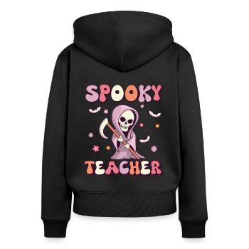 Spooky Teacher Groovy Grim Reaper Vintage - Women's Premium Organic Zip Hoodie - black - Back - Julia (174cm)
