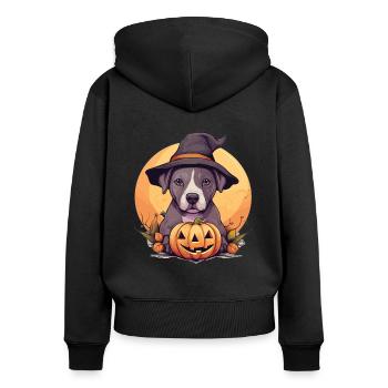 Halloween Witch Hat Pumpkin Dog American Staffie - Sweat à capuche zippé Premium bio Femme - noir - Dos - Julia (174cm)
