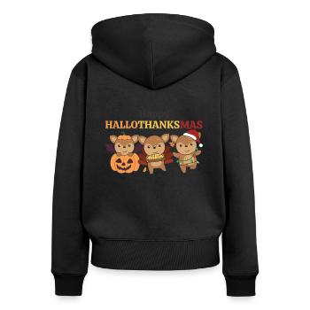 Happy Hallothanksmas Deer Christmas Deer - Women's Premium Organic Zip Hoodie - black - Back - Julia (174cm)