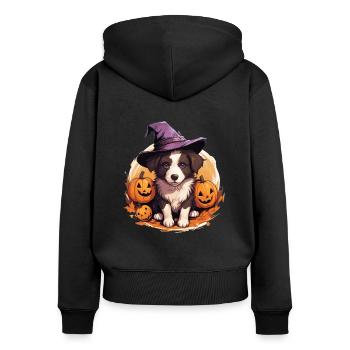 Halloween Chapeau de Sorcière Citrouille Chien Border Collie - Sweat à capuche zippé Premium bio Femme - noir - Dos - Julia (174cm)