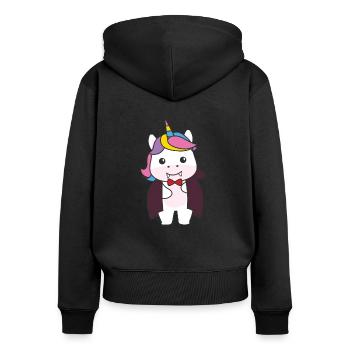 Unicorn Happy Halloween Cute Vampire Costume - Women's Premium Organic Zip Hoodie - black - Back - Julia (174cm)