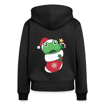 Frosch Weihnachten Schnee Winter Tiere Frosch - Frauen Premium Bio Zip Hoodie - Schwarz - Hinten - Julia (174cm)
