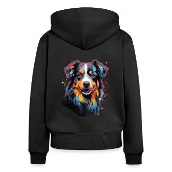 Aquarelle Berger Australien coloré - Sweat à capuche zippé Premium bio Femme - noir - Dos - Julia (174cm)
