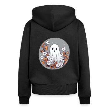 Halloween groovy Geist Hippie Blumen Vintage - Frauen Premium Bio Zip Hoodie - Schwarz - Hinten - Julia (174cm)