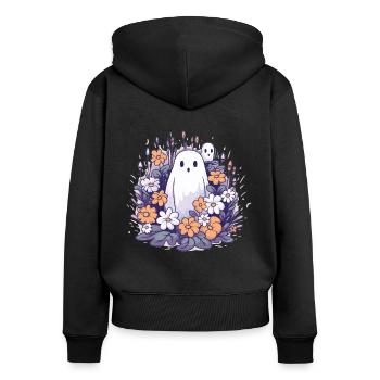 Halloween groovy Mama Geist Hippie Blumen Vintage - Frauen Premium Bio Zip Hoodie - Schwarz - Hinten - Julia (174cm)