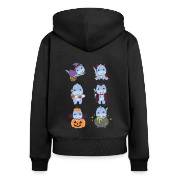 Dino Halloween Teufel Kürbis Vampier Kostüm - Frauen Premium Bio Zip Hoodie - Schwarz - Hinten - Julia (174cm)