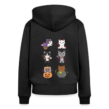 Katze Halloween Teufel Kürbis Vampier Kostüm - Frauen Premium Bio Zip Hoodie - Schwarz - Hinten - Julia (174cm)