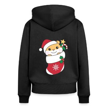 Hamster Weihnachten Schnee Winter Tiere Hamster - Frauen Premium Bio Zip Hoodie - Schwarz - Hinten - Julia (174cm)