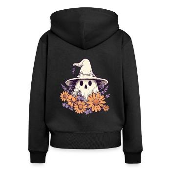 Halloween groovy Geist Hippie Blumen - Frauen Premium Bio Zip Hoodie - Schwarz - Hinten - Julia (174cm)
