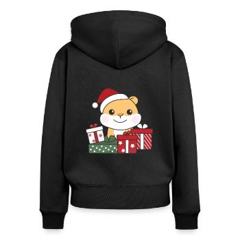 Hamster Weihnachten Geschenk Winter Tiere Hamster - Frauen Premium Bio Zip Hoodie - Schwarz - Hinten - Julia (174cm)