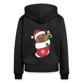 Capybara Weihnachten Schnee Winter Tiere Capybara - Frauen Premium Bio Zip Hoodie - Schwarz - Hinten - Julia (174cm)