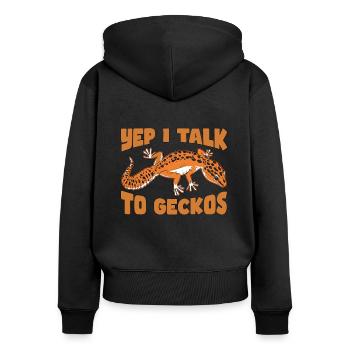 Gecko léopard Oui, je parle à l’amoureux des animaux Geckos - Sweat à capuche zippé Premium bio Femme - noir - Dos - Julia (174cm)