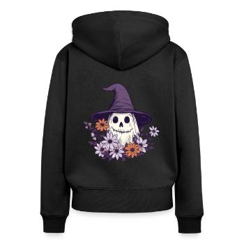 Halloween groovy Geist Hippie Blumen - Frauen Premium Bio Zip Hoodie - Schwarz - Hinten - Julia (174cm)