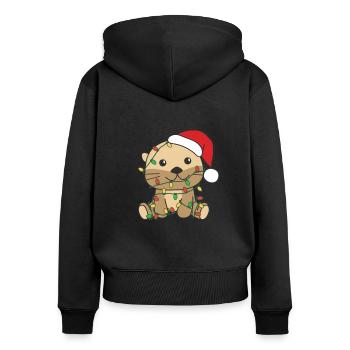 Loutres Noël Hiver Animaux Loutres - Sweat à capuche zippé Premium bio Femme - noir - Dos - Julia (174cm)