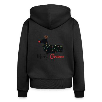 Dackel Weihnachten Winter Tiere Hunde - Frauen Premium Bio Zip Hoodie - Schwarz - Hinten - Julia (174cm)