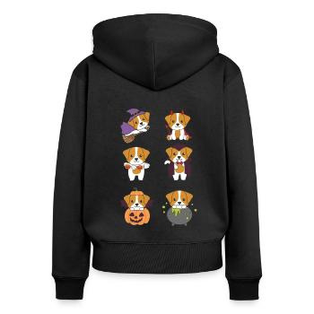 Jack Russell Halloween Teufel Kürbis Vampier - Frauen Premium Bio Zip Hoodie - Schwarz - Hinten - Julia (174cm)