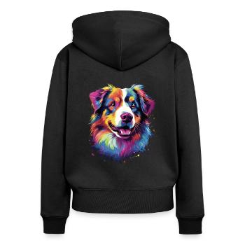 Aquarelle Berger Australien coloré - Sweat à capuche zippé Premium bio Femme - noir - Dos - Julia (174cm)
