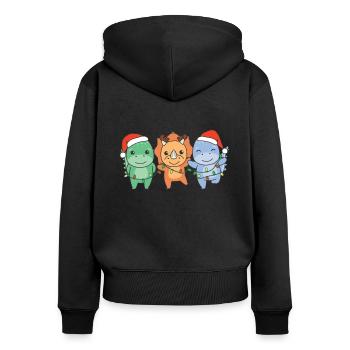 Dino Weihnachten Winter Tiere Dino - Frauen Premium Bio Zip Hoodie - Schwarz - Hinten - Julia (174cm)