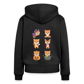 Shiba Inu Halloween Teufel Kürbis Vampier Kostüm - Frauen Premium Bio Zip Hoodie - Schwarz - Hinten - Julia (174cm)