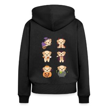 Labrador Halloween Teufel Kürbis Vampier Kostüm - Frauen Premium Bio Zip Hoodie - Schwarz - Hinten - Julia (174cm)