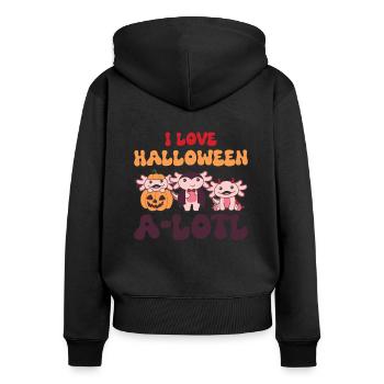 Axolotl Halloween Pun Pumpkin Bat - Women's Premium Organic Zip Hoodie - black - Back - Julia (174cm)
