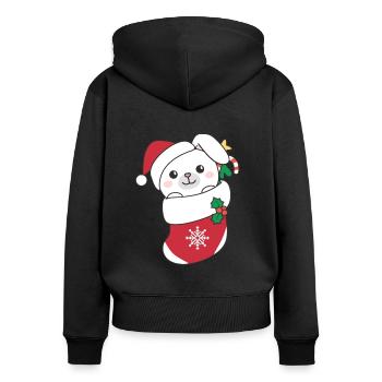 Lapin Noël Neige Hiver Animaux Bunny - Sweat à capuche zippé Premium bio Femme - noir - Dos - Julia (174cm)