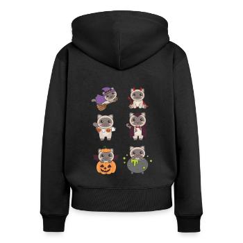 Chat siamois Halloween Diable Citrouille Costume de Vampire - Sweat à capuche zippé Premium bio Femme - noir - Dos - Julia (174cm)