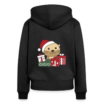 Loutre Cadeau de Noël Animaux d’hiver Loutre Loutre - Sweat à capuche zippé Premium bio Femme - noir - Dos - Julia (174cm)